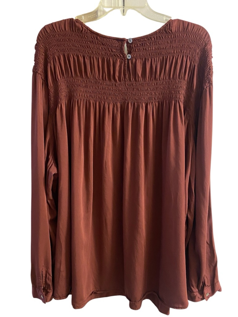J Jill rust brown smocked flowy long sleeve blouse pop over 4X - Picture 3 of 9